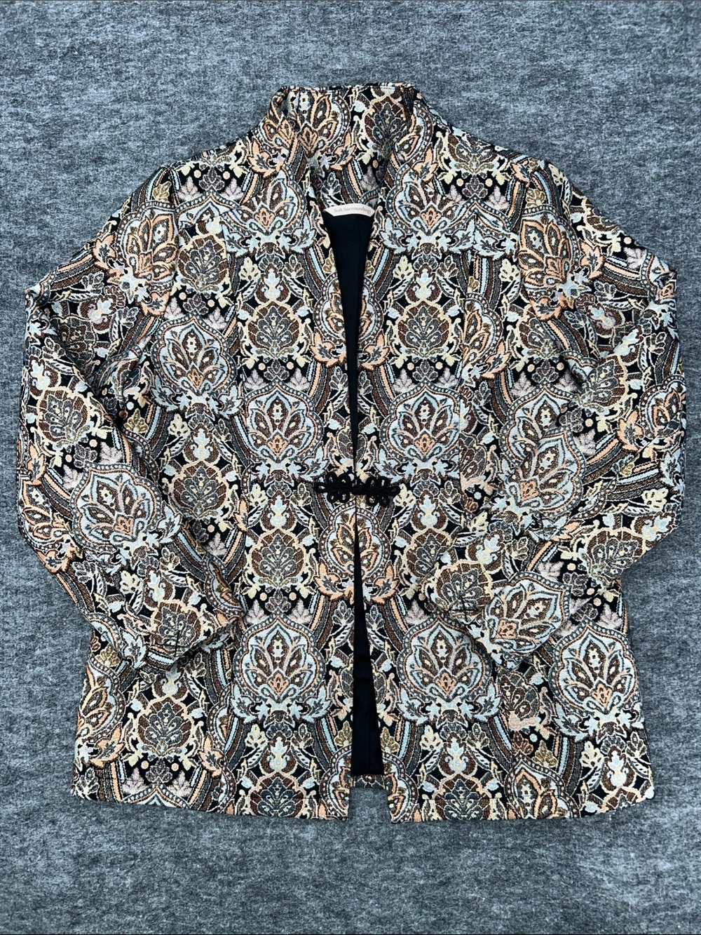 Soft Surroundings Jacket Women’s PM in Black, Tan & Blue Jacquard Boho - Picture 3 of 12